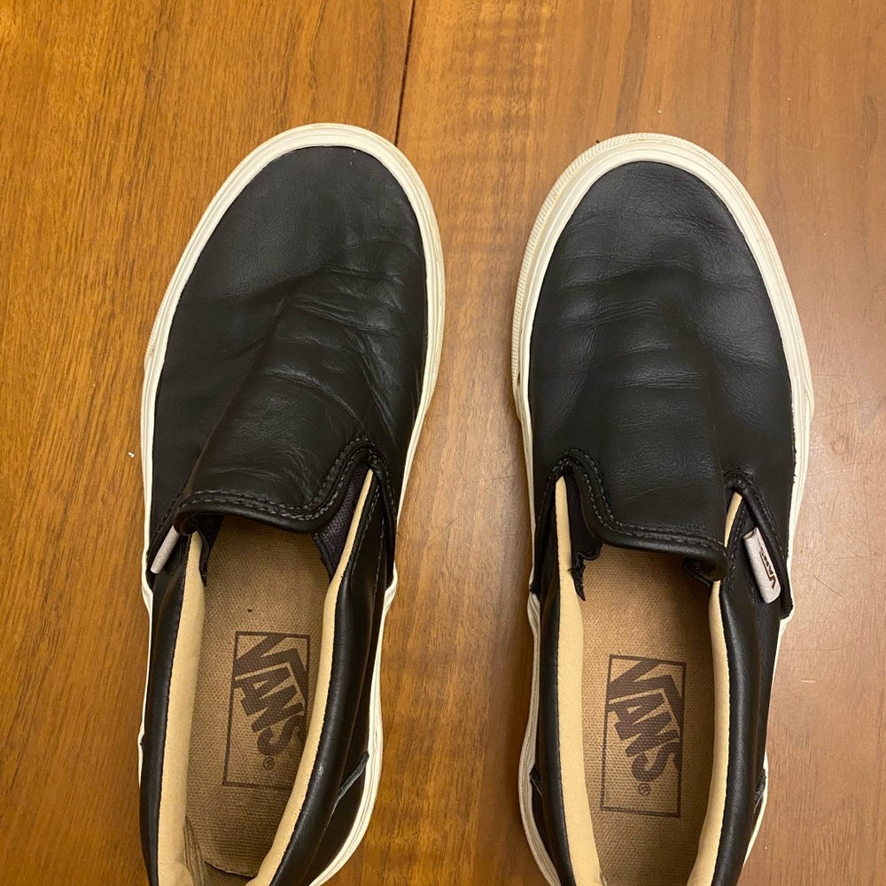 Black Leather Van’s Slip Ons | Men’s Size 5 | Women’s Size 6.5